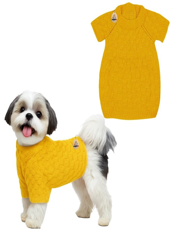 WiggleBoo Shih Tzu Limited Edition Hand Knitted Woolen Dog Sweater | Cozy Winter Pullover | Stretchable Warm Wool Knit Outfit | Soft, Comfortable & Easy to Wear Cold Weather Dog Clothing (Yellow) - Image 1